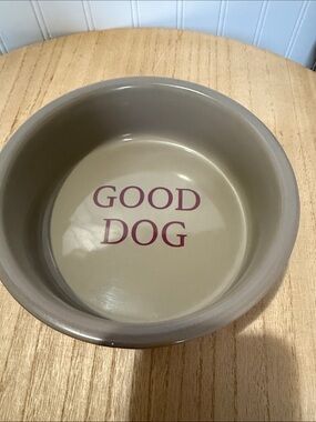 Source Unknown Taupe Ceramic Pet Bowl with Maroon 'GOOD DOG' Print